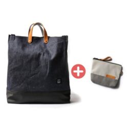 【福袋】簡約XL號真皮帆布購物袋+拚色零錢包